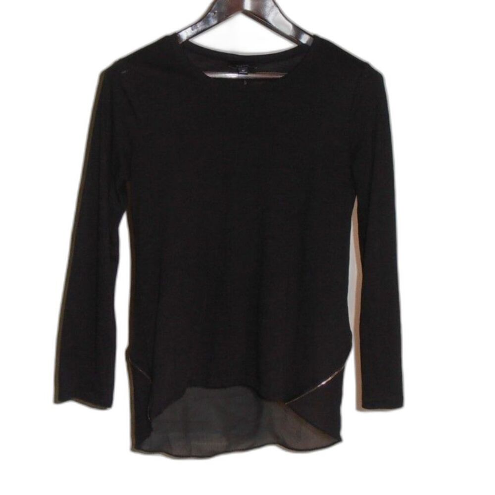🟢 Lumiere Black High-Low Chiffon Hem Top | Size M Long Sleeve Blouse 🖤✨